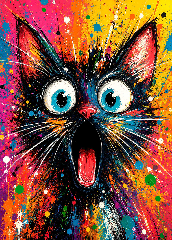 Surprised Black Cat Splatter Art