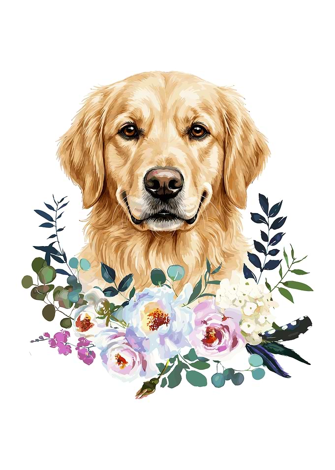 Golden Retriever with Flowers