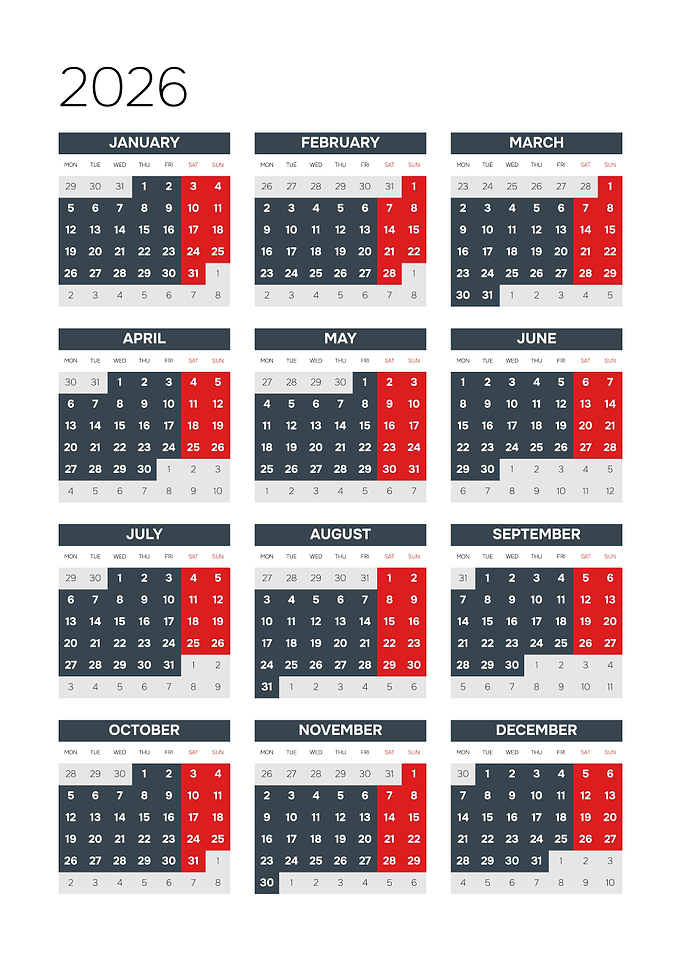2026 Calendar Grid