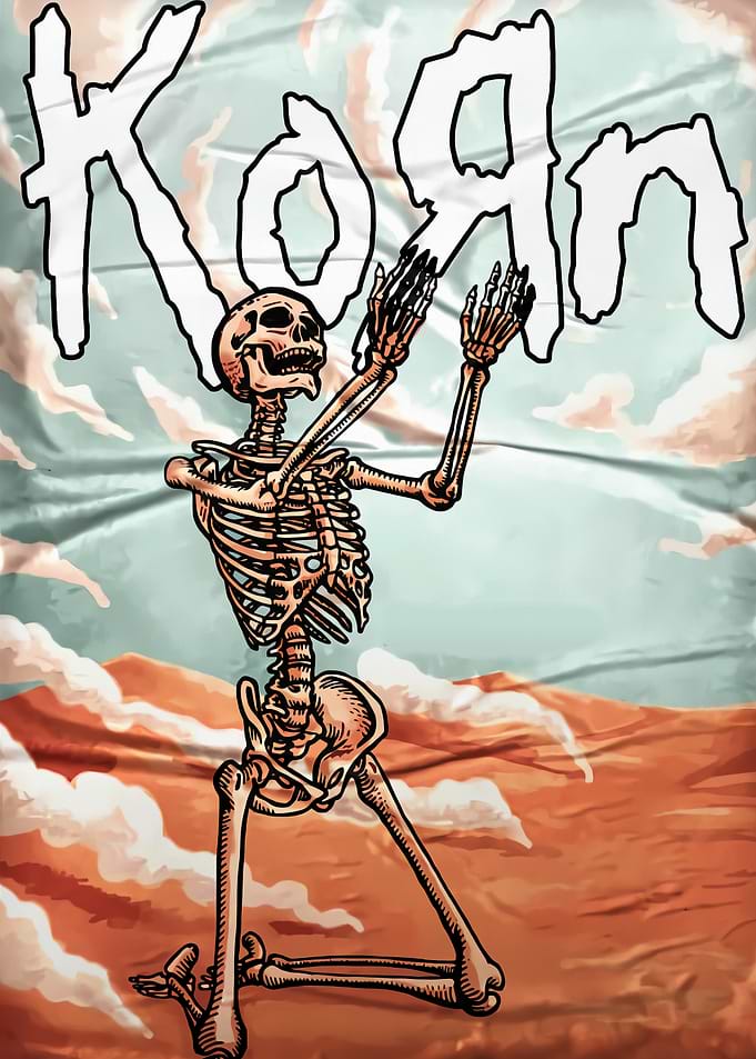 Skeleton Reaching for Korn Text