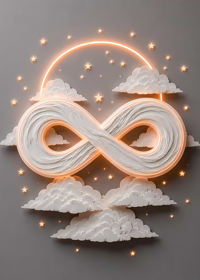 Infinity Symbol with Clouds and Stars