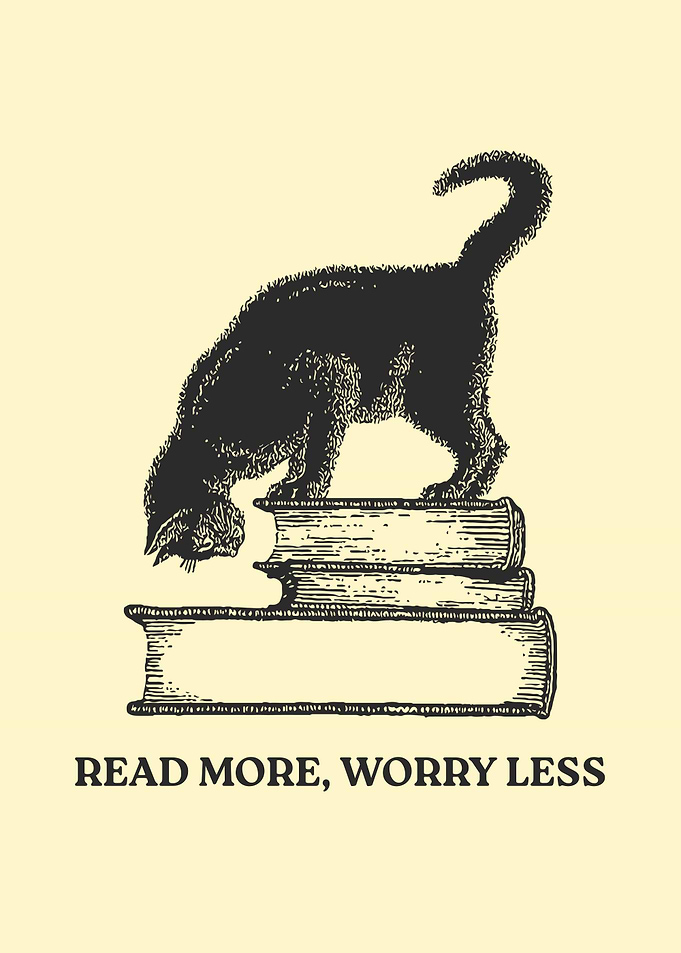 Cat on Books Read More Worry Less