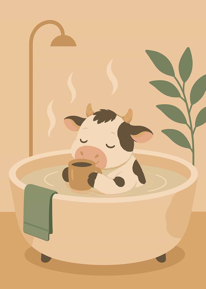 Cute Cow Enjoying a Bath