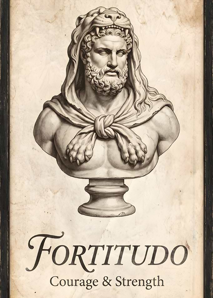 Fortitudo Courage And Strength - Vintage Hercules Bust Classical Stoic Metal Poster