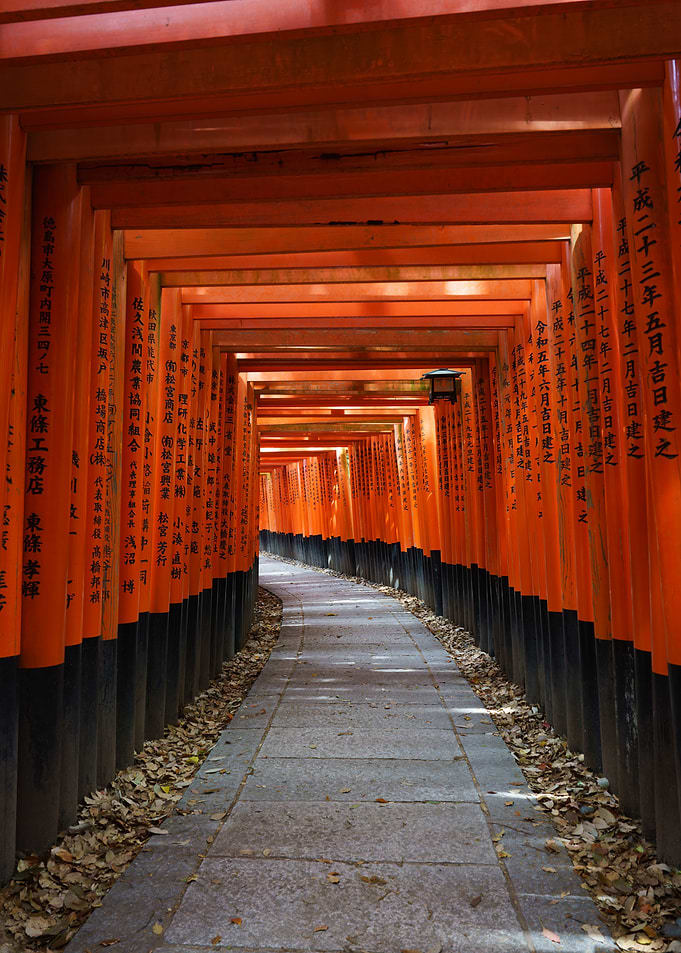 Fushimi Inari Taisha Path through Torii Gates in Kyoto