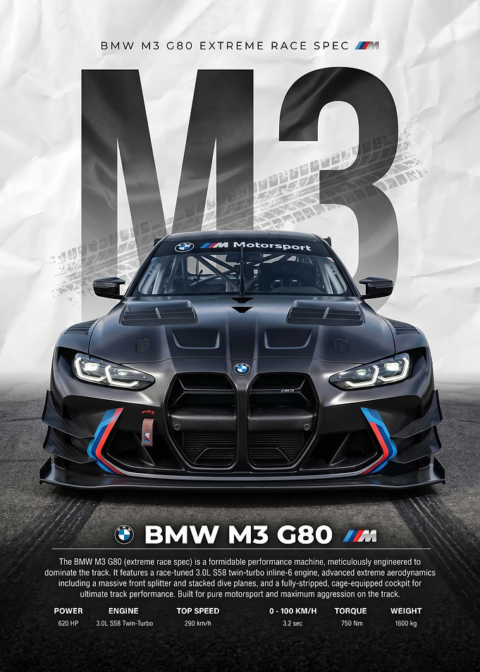 sleek black BMW M3 G80 Race Spec poster