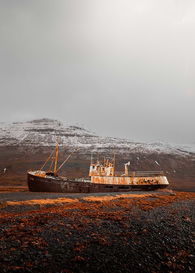 Gardar BA 64 Shipwreck on Rocky Shore