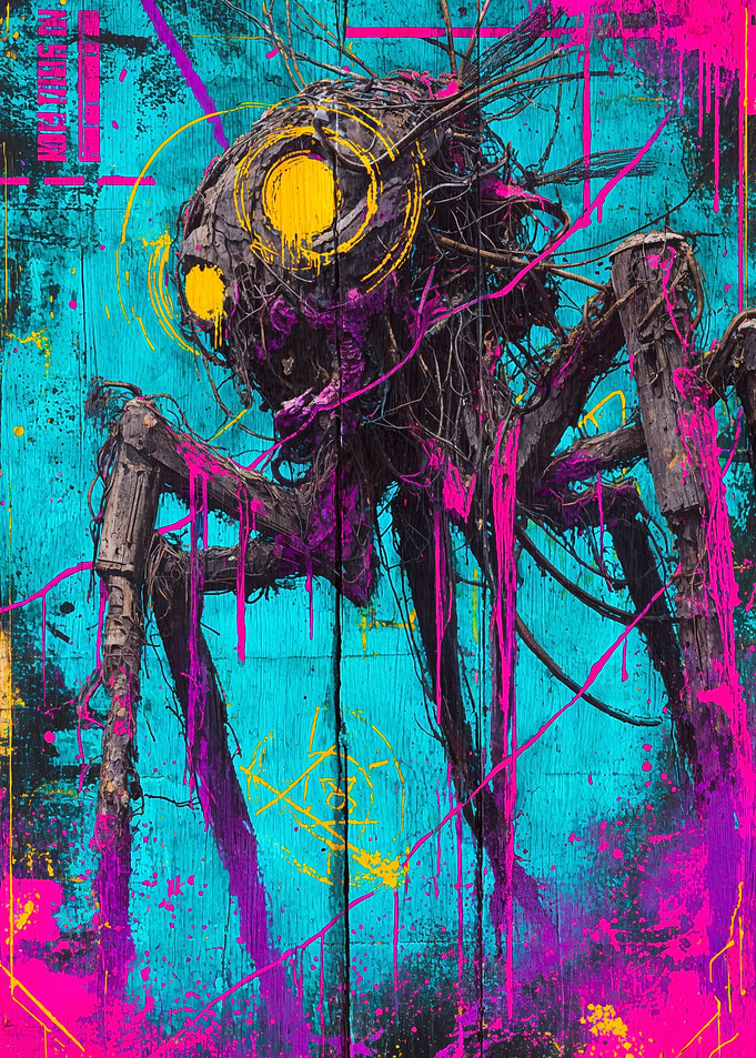 Neon Cyberpunk Spider Monster Art