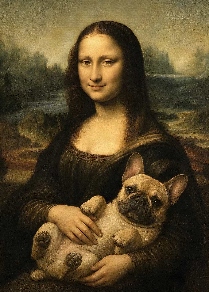 Mona Lisa Holding a French Bulldog