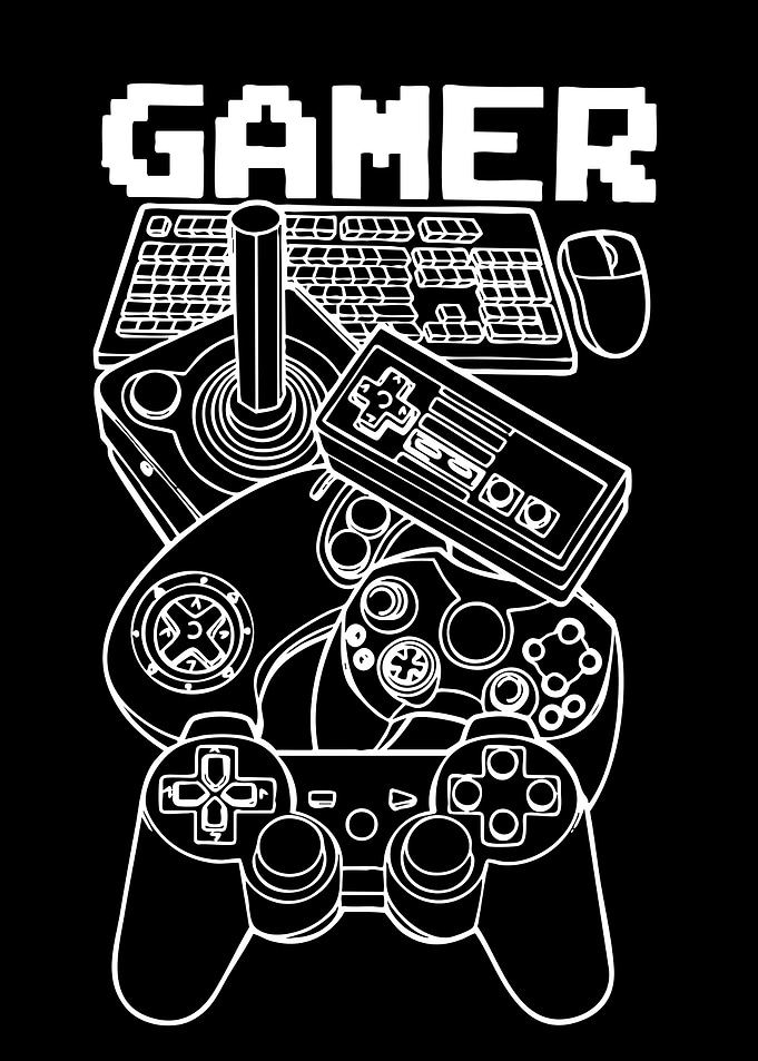 Gamer text with video game controllers