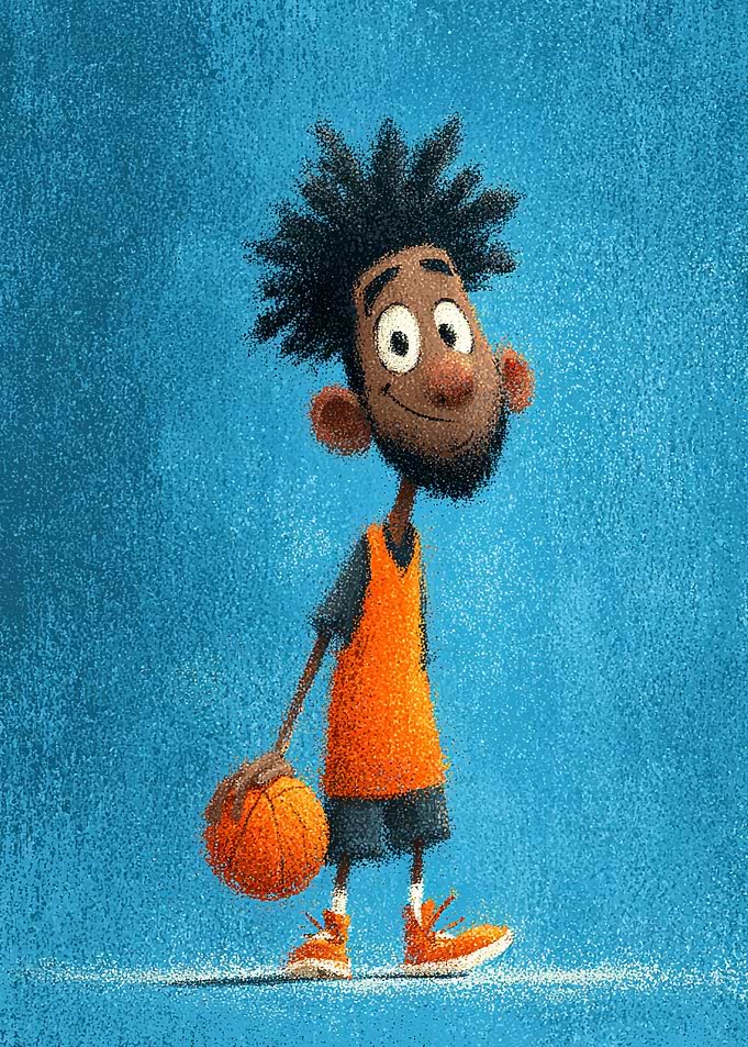 Cartoon basketball player with afro