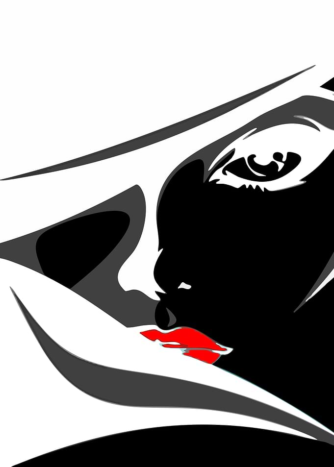 Stylized Woman's Face with Red Lips