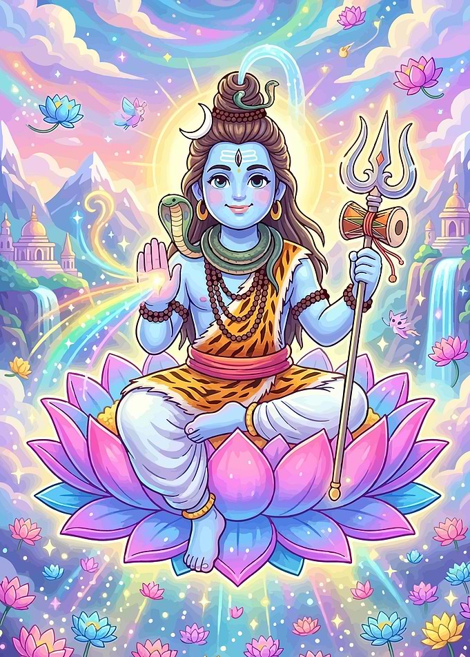 Cute Cartoon Lord Shiva Meditating