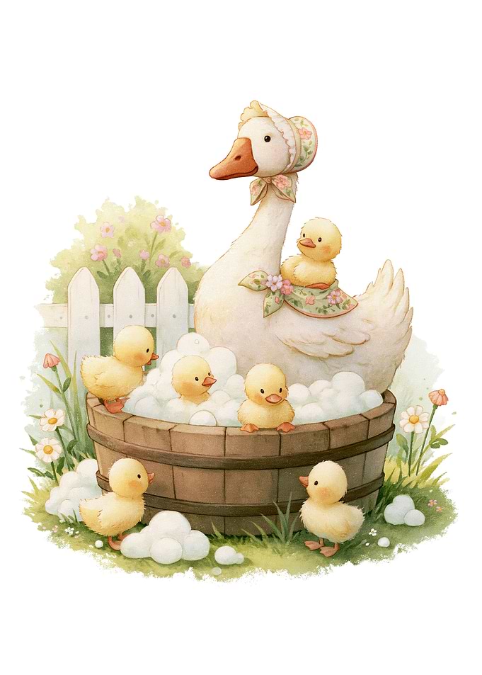 Vintage Cottagecore Goose Family Bubble Bath