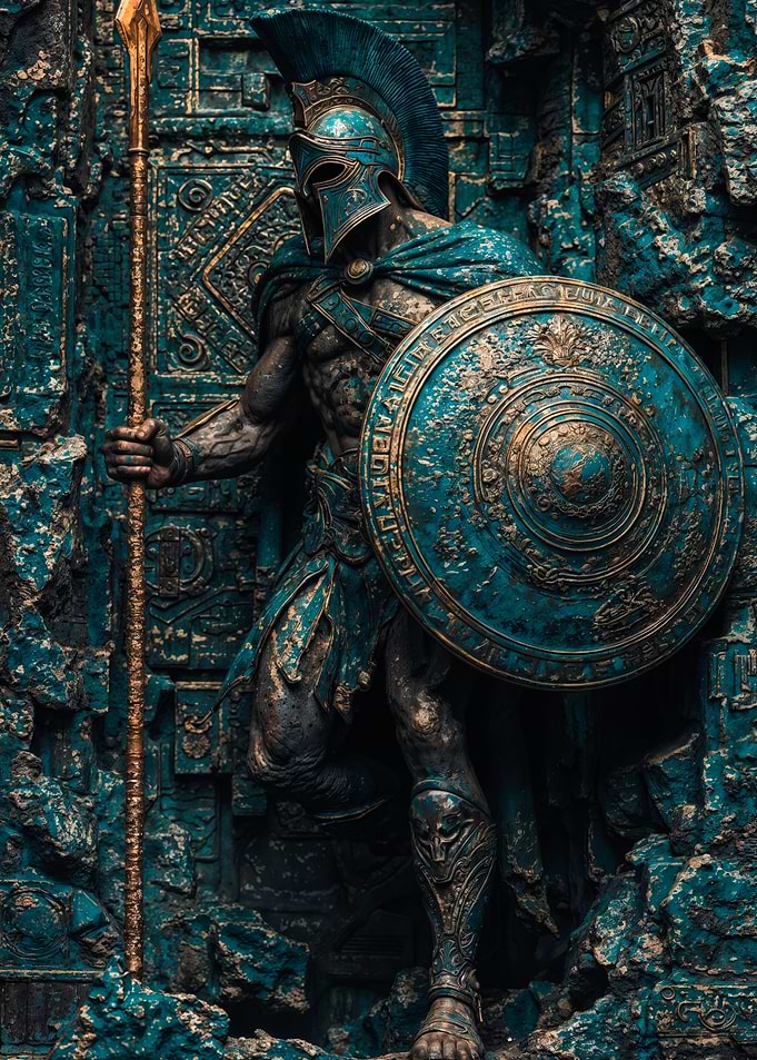 Ancient Spartan Warrior Statue Carving