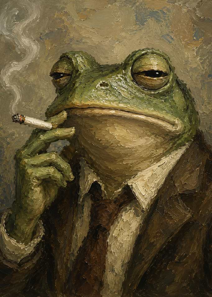 Anthropomorphic Frog Smoking a Cigarette