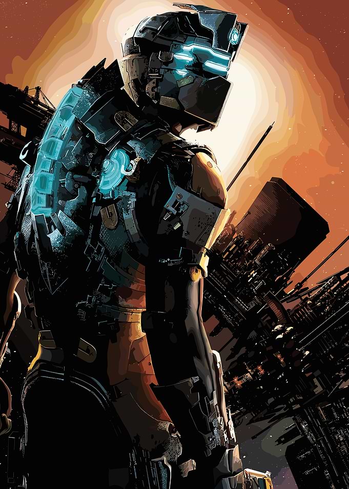 Isaac Clarke in a futuristic city
