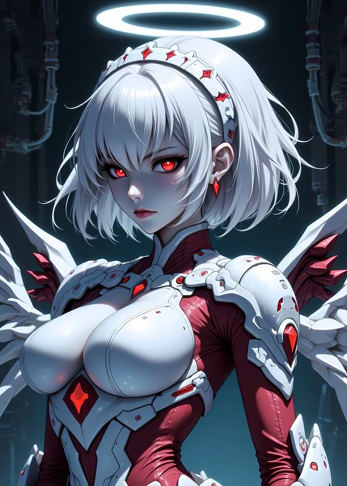 Anime Angel Warrior with Red Eyes