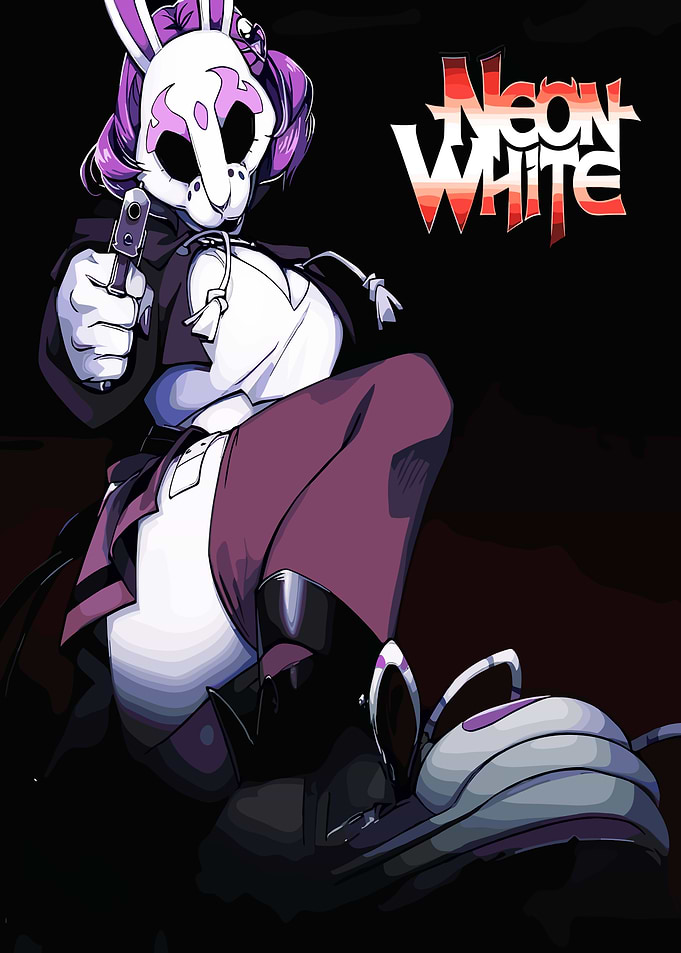 Neon White Bunny Girl with Gun