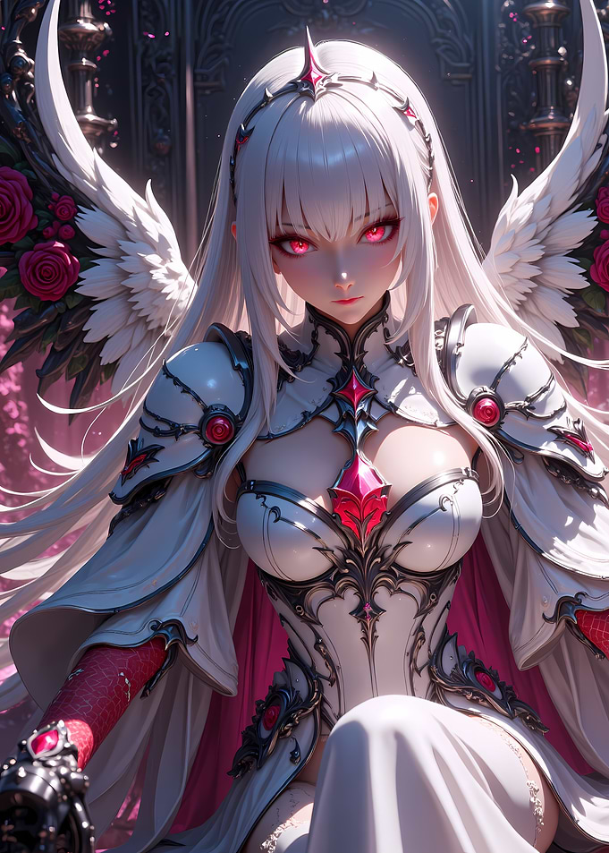 Anime Angel Warrior with Red Eyes