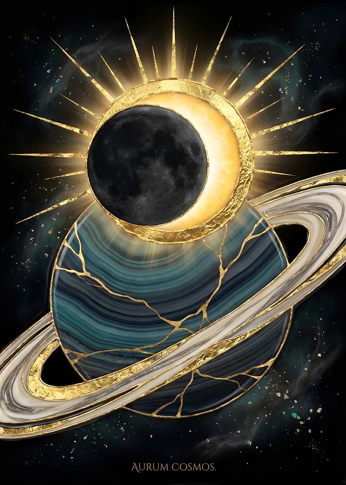 Celestial Eclipse Over a Ringed Planet