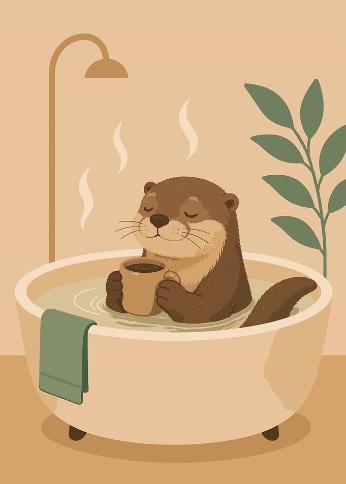 Otter Enjoying a Bath with Coffee
