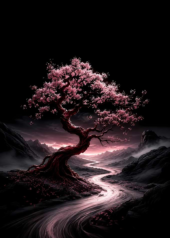 Enchanted Cherry Blossom Tree by River