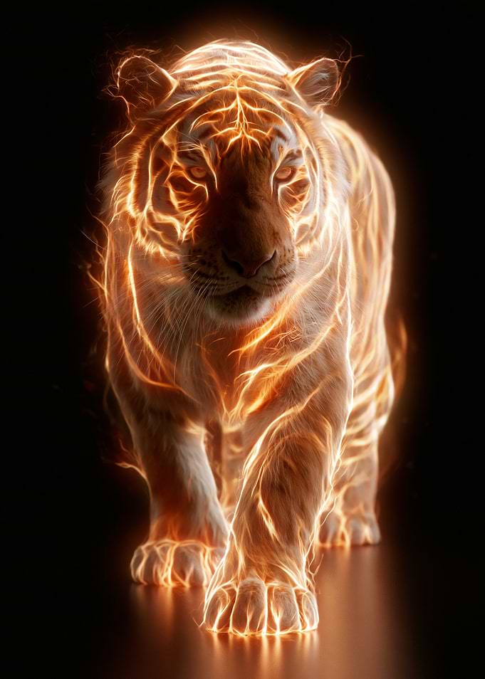 Fiery Tiger Walking Forward