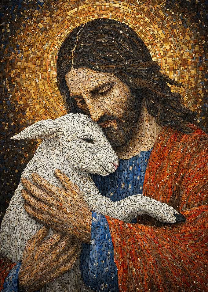 Jesus Embracing a Lamb Mosaic