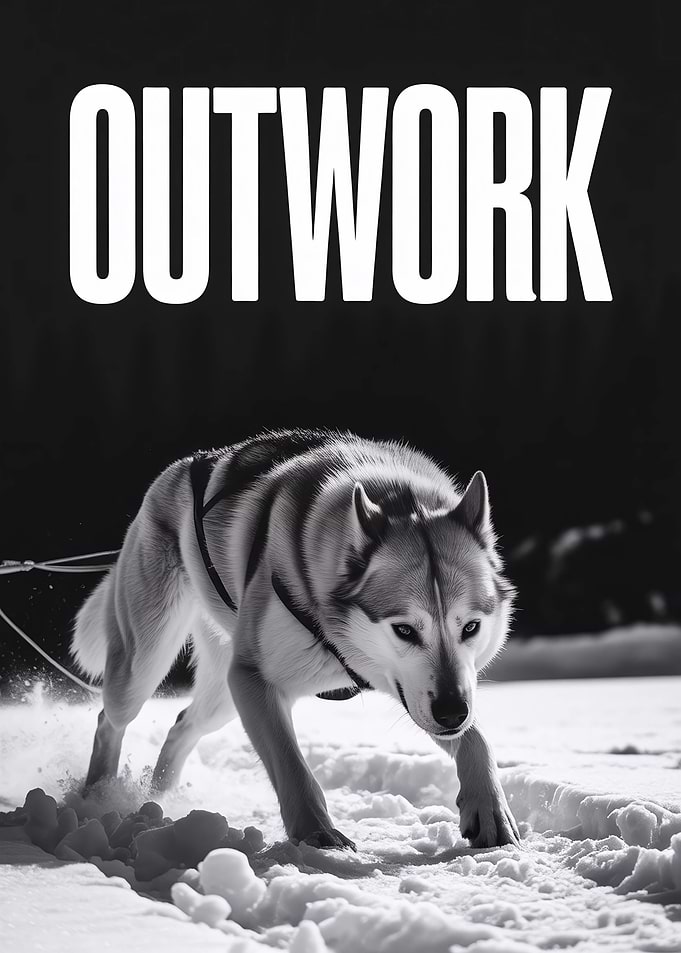 Outwork Husky Dog Pulling Sled in Snow