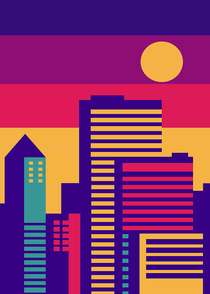 Retro Cityscape Sunset