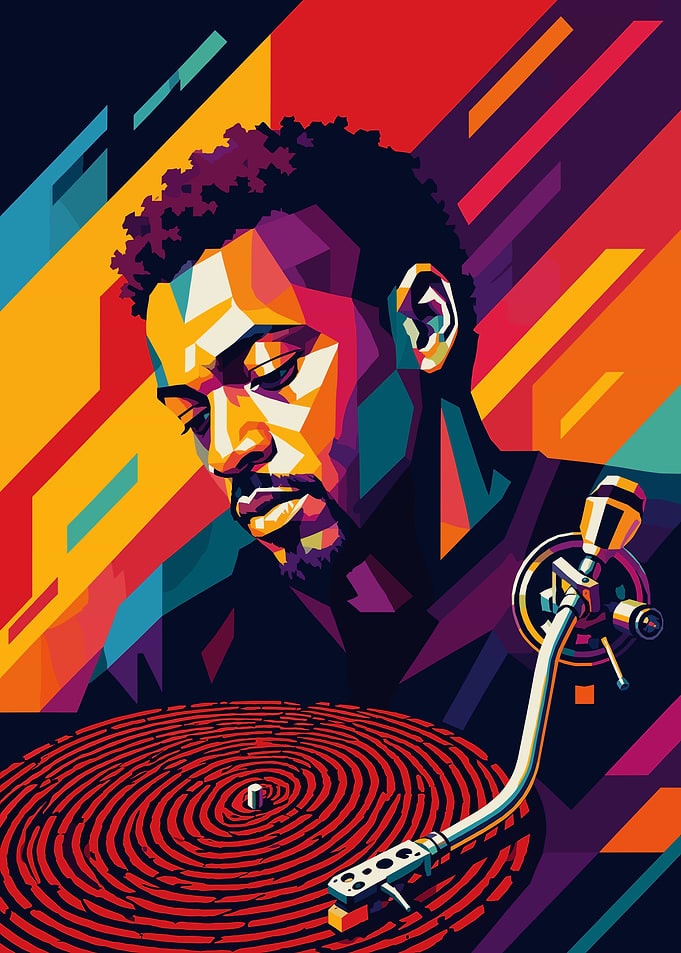 DJ with Turntable in Pop Art Style