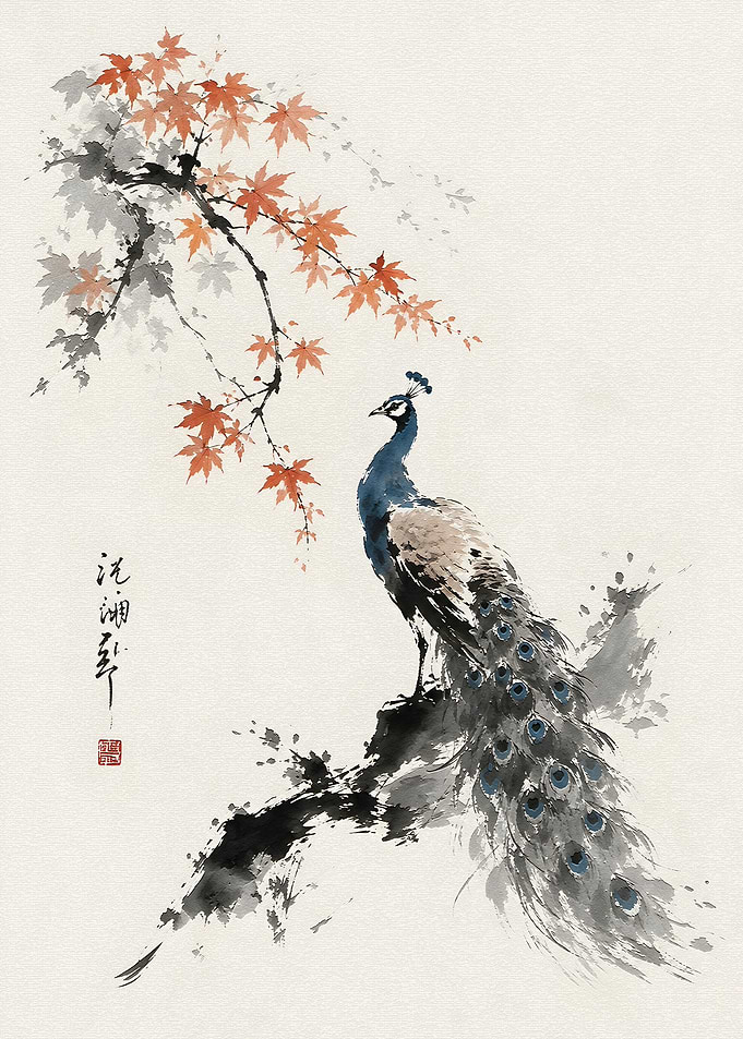 Peacock and Maple Branch