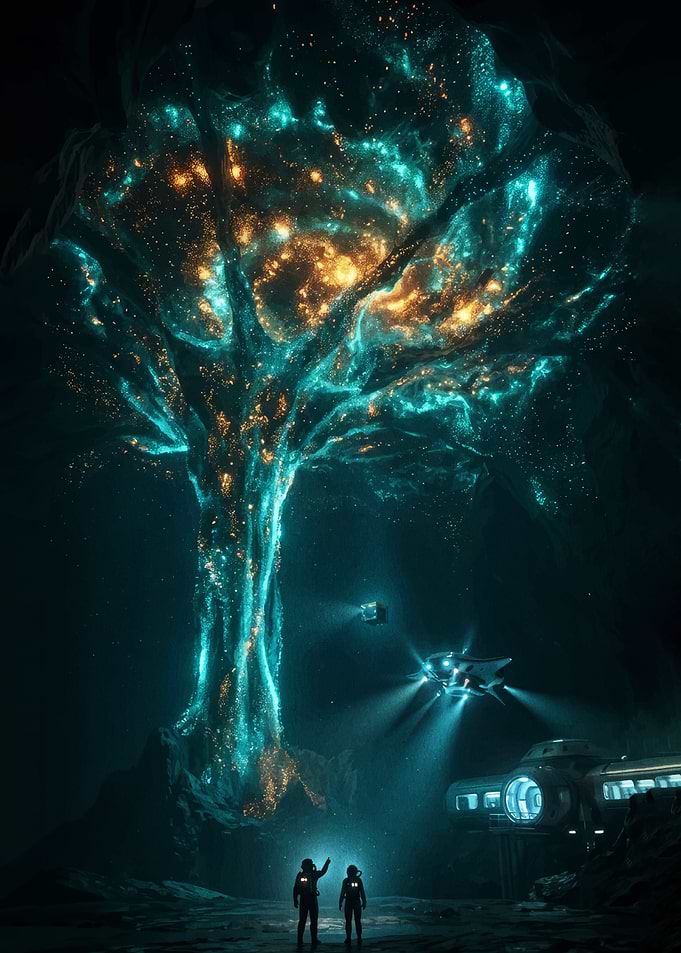 Cosmic Tree with Spaceships and Astronauts