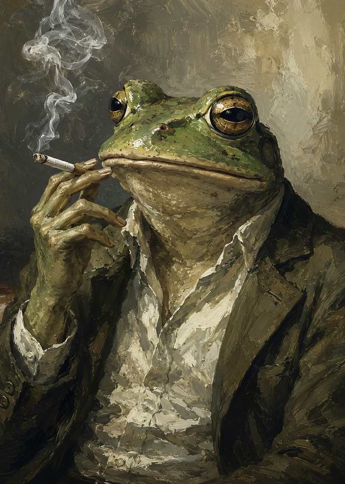 Anthropomorphic Frog Smoking a Cigarette