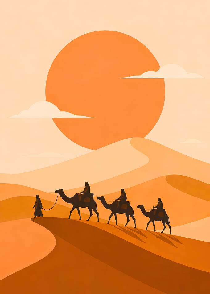 Desert Caravan at Sunset
