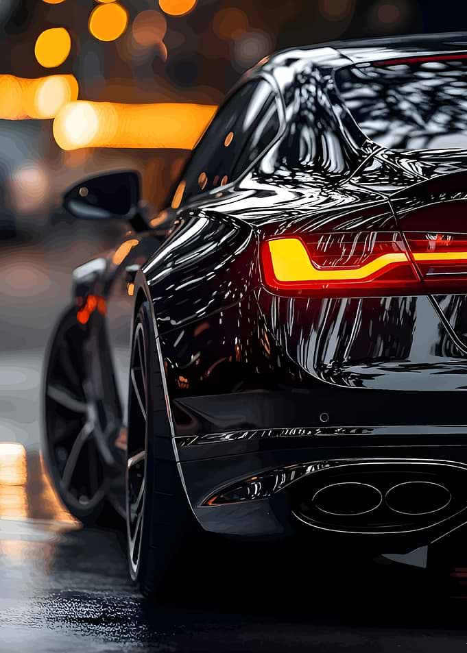 Sleek Black Sports Car at Night