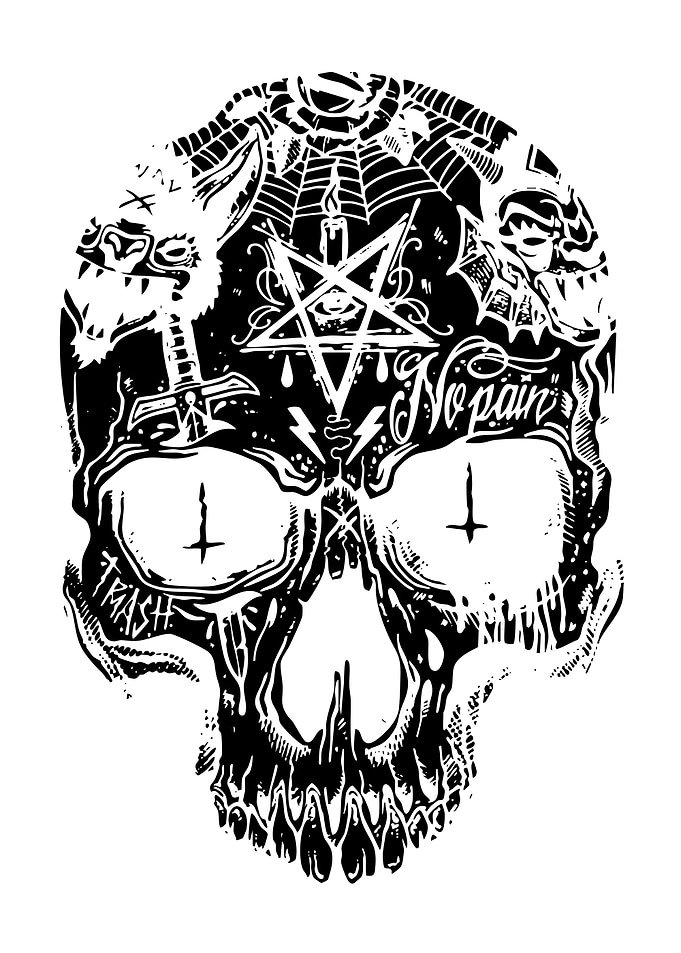 Gothic Skull with Occult Symbols