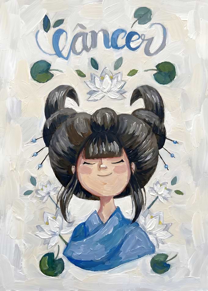 Cancer Zodiac Girl with Lotuses