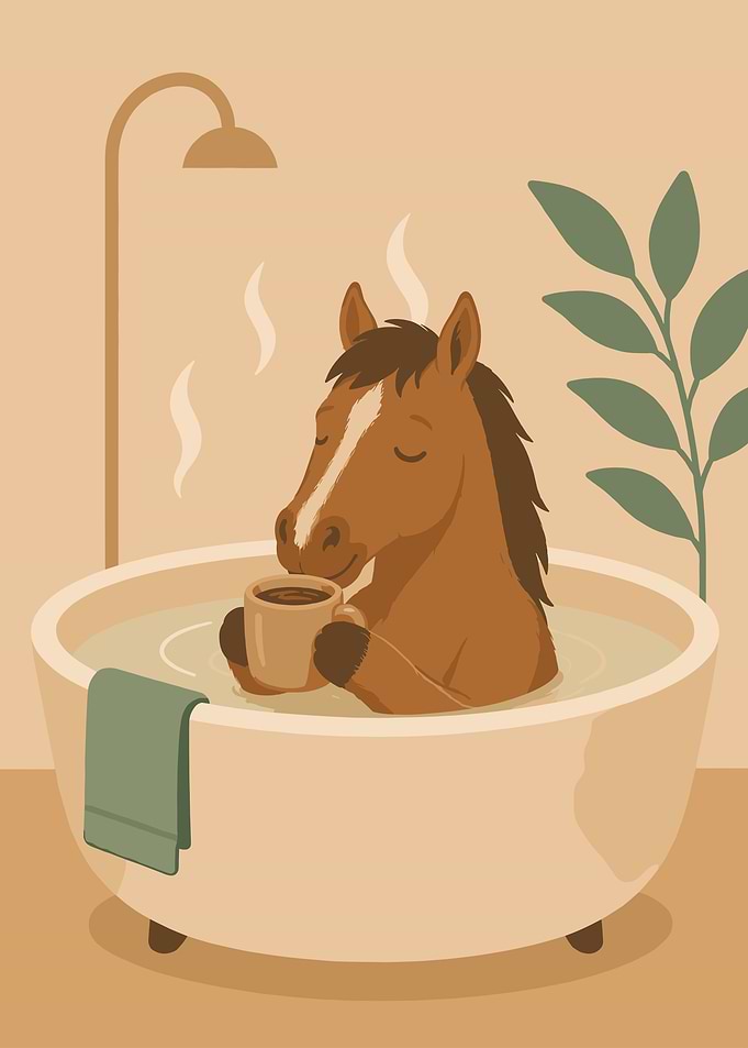 Horse Enjoying a Bath with Coffee