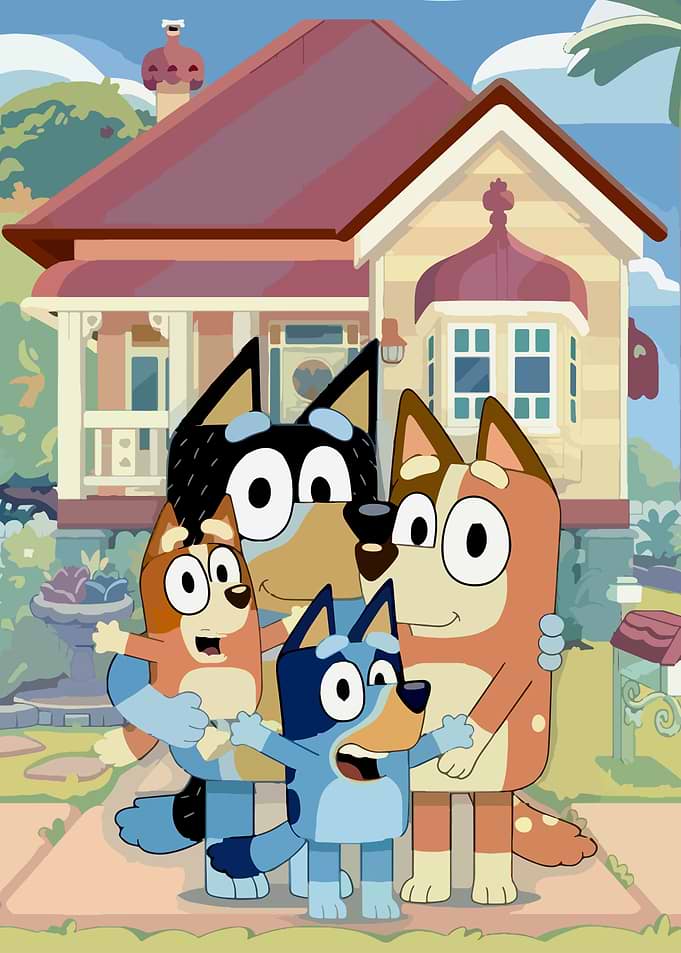 Bluey Family Posing in Front of House