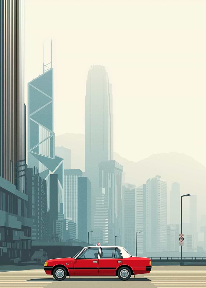 Hong Kong Taxi in Cityscape