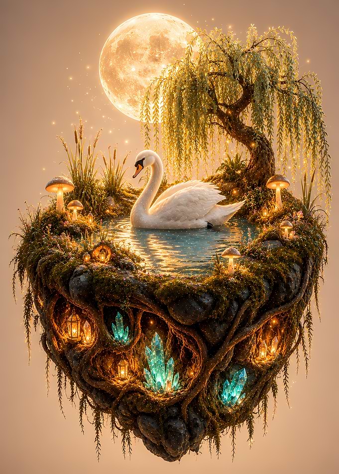 Enchanted Floating Island with Swan