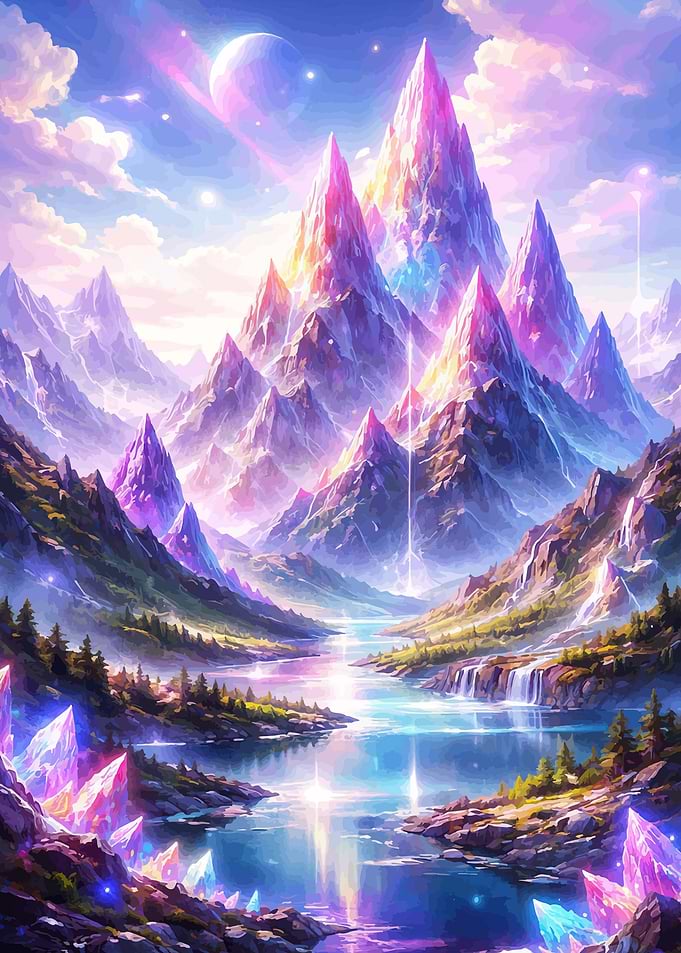 Fantasy Crystal Mountains and River