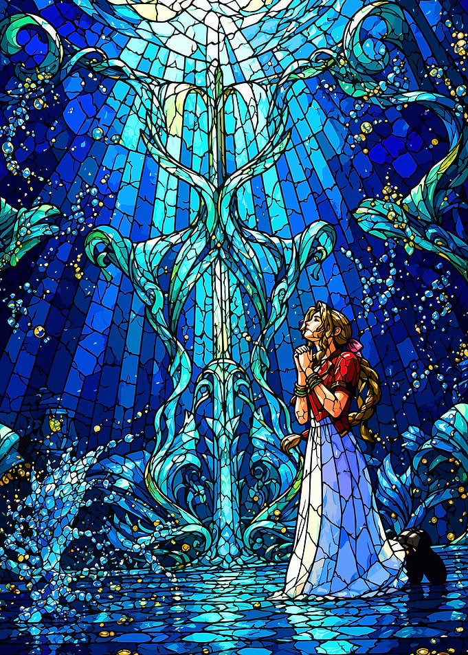 Aerith Praying in Stained Glass