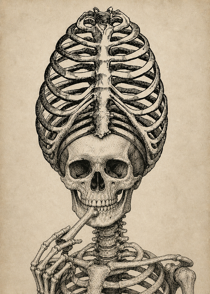 Skeleton with 60s Beehive Ribcage Hair