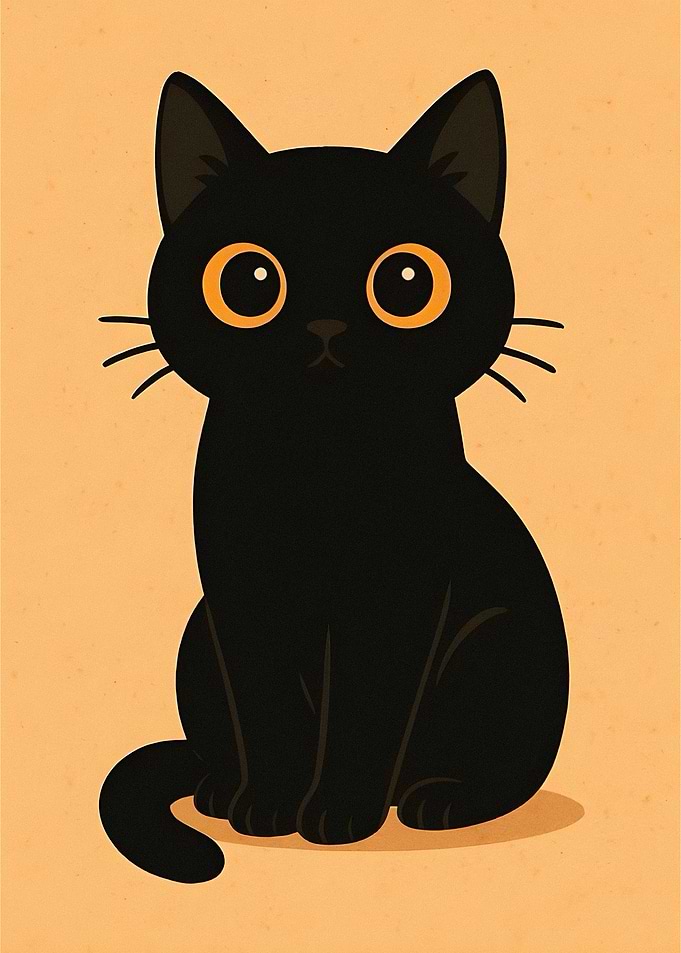 Cute Black Cat with Big Orange Eyes