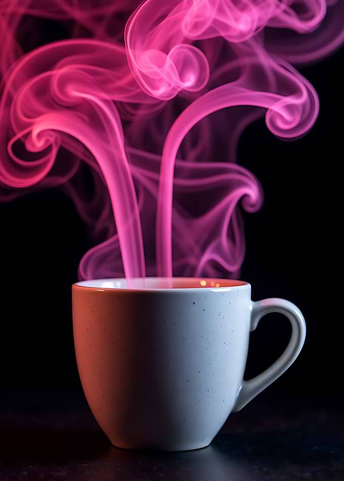 Pink Smoke Rising from a Coffee Cup