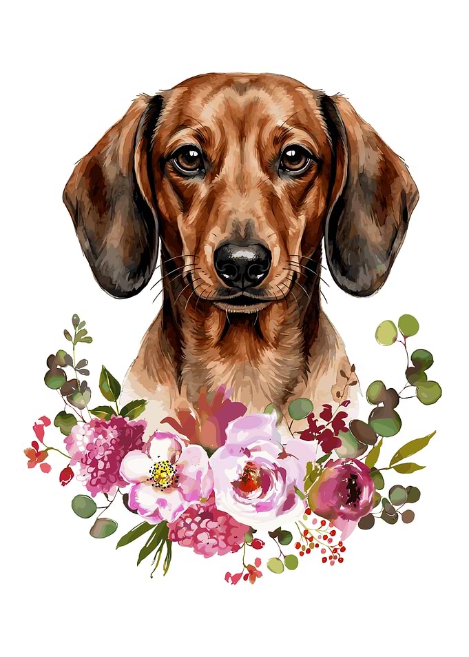 Dachshund with Flowers