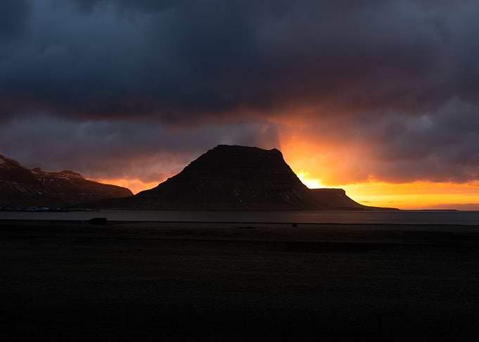 Dramatic Sunset Over Icelandic Mountain Kirkjufell